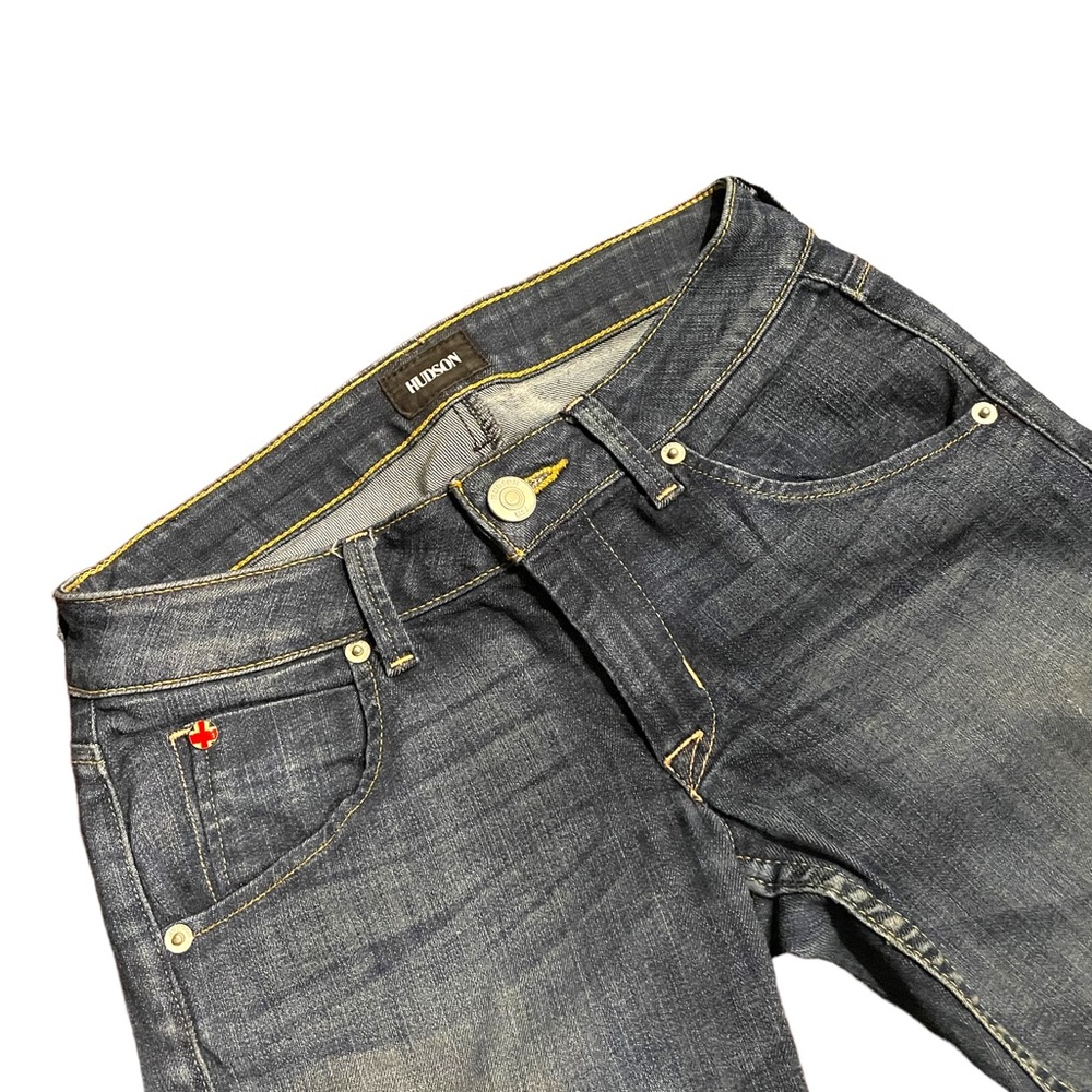 Hudson Cuffed Jeans Dark Wash Destroyed Knees Size 24 - Picture 4 of 6